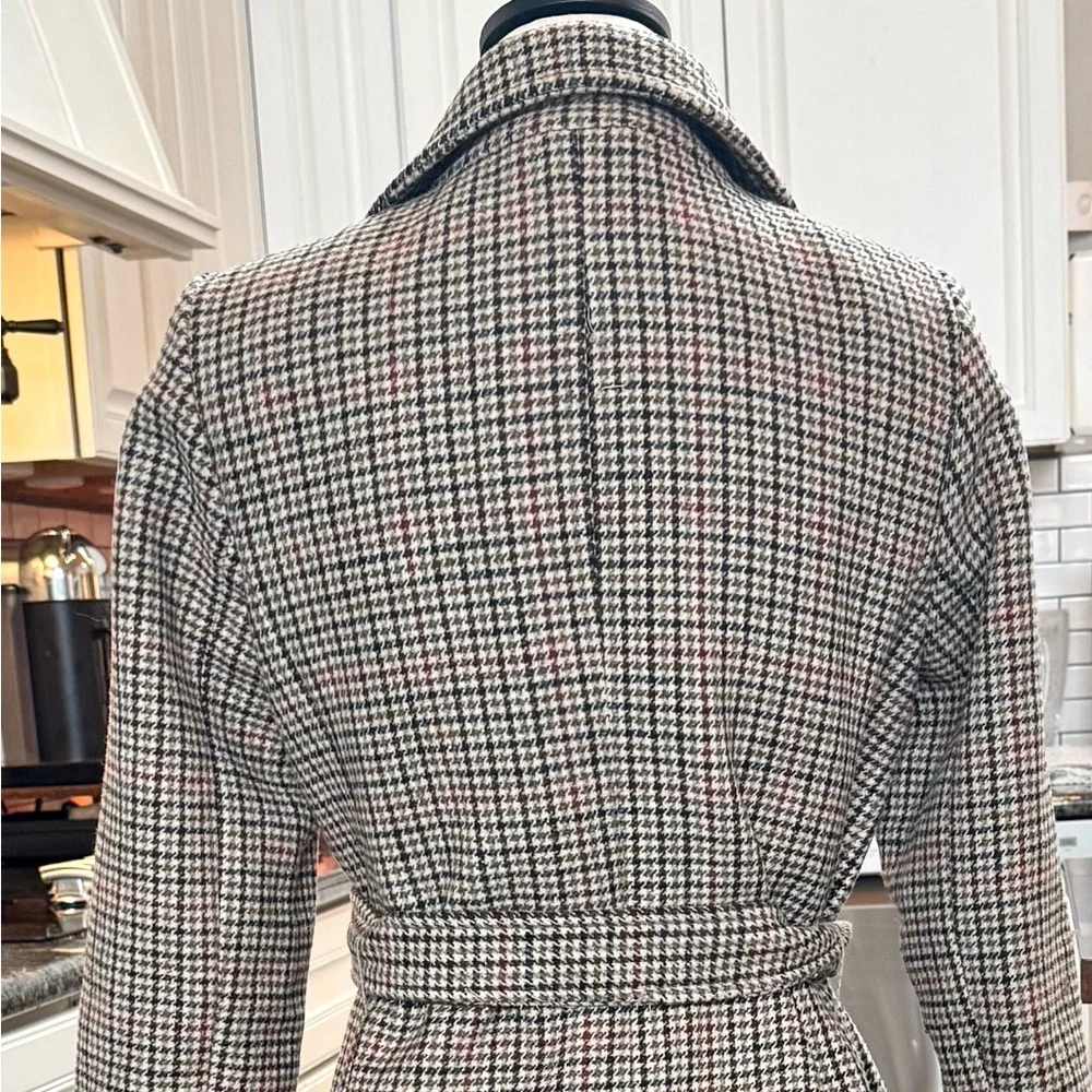 COLE HAAN Plaid Wool Coat with Blue/Maroon/Tan Accents - Size 8 - Picture 2 of 6